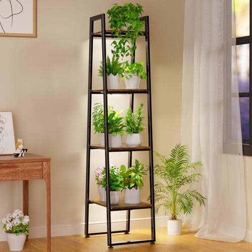 Simple Trending Plant Stand Indoor with Grow Lights, 4 Tier Metal Plant Shelf for Multiple Flower Planter, Heavy Duty Ladder Plant Display Holder for Home Patio, Black