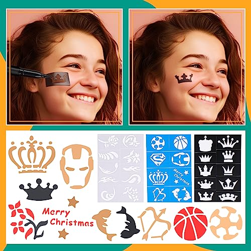 6-Pcs Temporary Tattoo Markers For Skin,Washable Markers-Removable Tattoo Markers Multi-Coloured Skin Safe Tattoo Kit For Teens, Kids, Adults,Tattoo Pens For Body & Face Art With 3 Tattoo Stencil Papers #TOP4