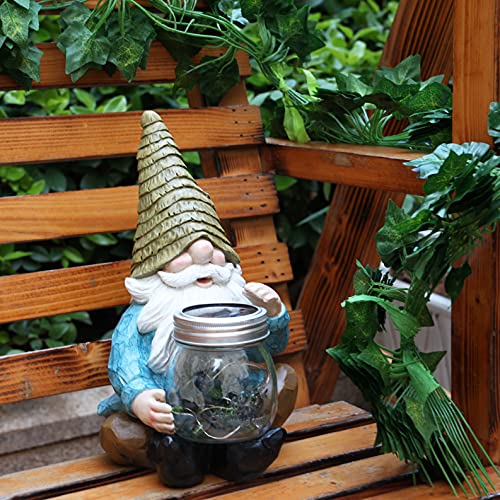 Vcdsoy Solar Firefly Jar Gnome Waterproof - Solar Outdoor Led Lights Resin Garden Gnome Statues Decor 10.4" Lantern Figurines Funny Yard Decorations Gifts For Ornament Outside Patio Yard Lawn Porch #TOP5