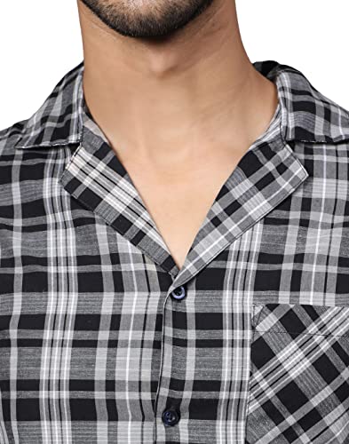 Image of B STORIES Men's 100% Cotton Full Sleeve PJ Set - Checkered Nightwear Set | Soft Loungewear | Comfortable Sleepwear | Stylish Casual Home Wear Shirt & Pant (S-XXL)
