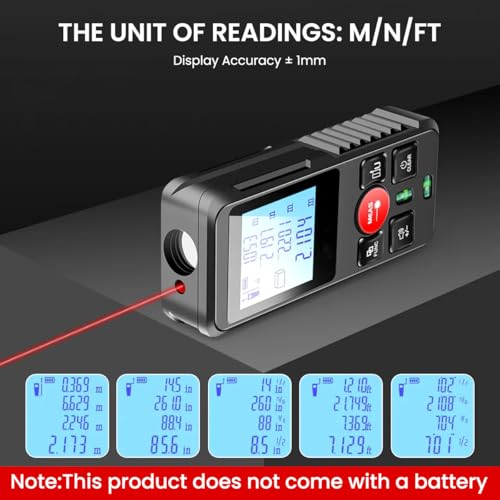 Image of Serplex 120m Laser Distance Measurer With Dual Bubble Level, LCD Backlit Display, ±3mm Accuracy, Memory Function, Area /Volume /Pythagorean Mode, IP54 Dustproof, For Construction (Battery Not Included)