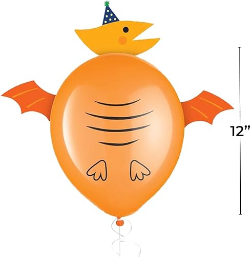 Miniatura 2 de Dino-Mite - Decoraciones de globos de látex de 12 pulgadas, juego de 6 globos naranjas, azules y verdes, diseño apto para niños y llamativo,