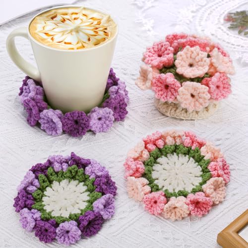 Iuuidu Crochet Kit for Beginners-4PCS Coaster Flower Pot Crochet Kits...