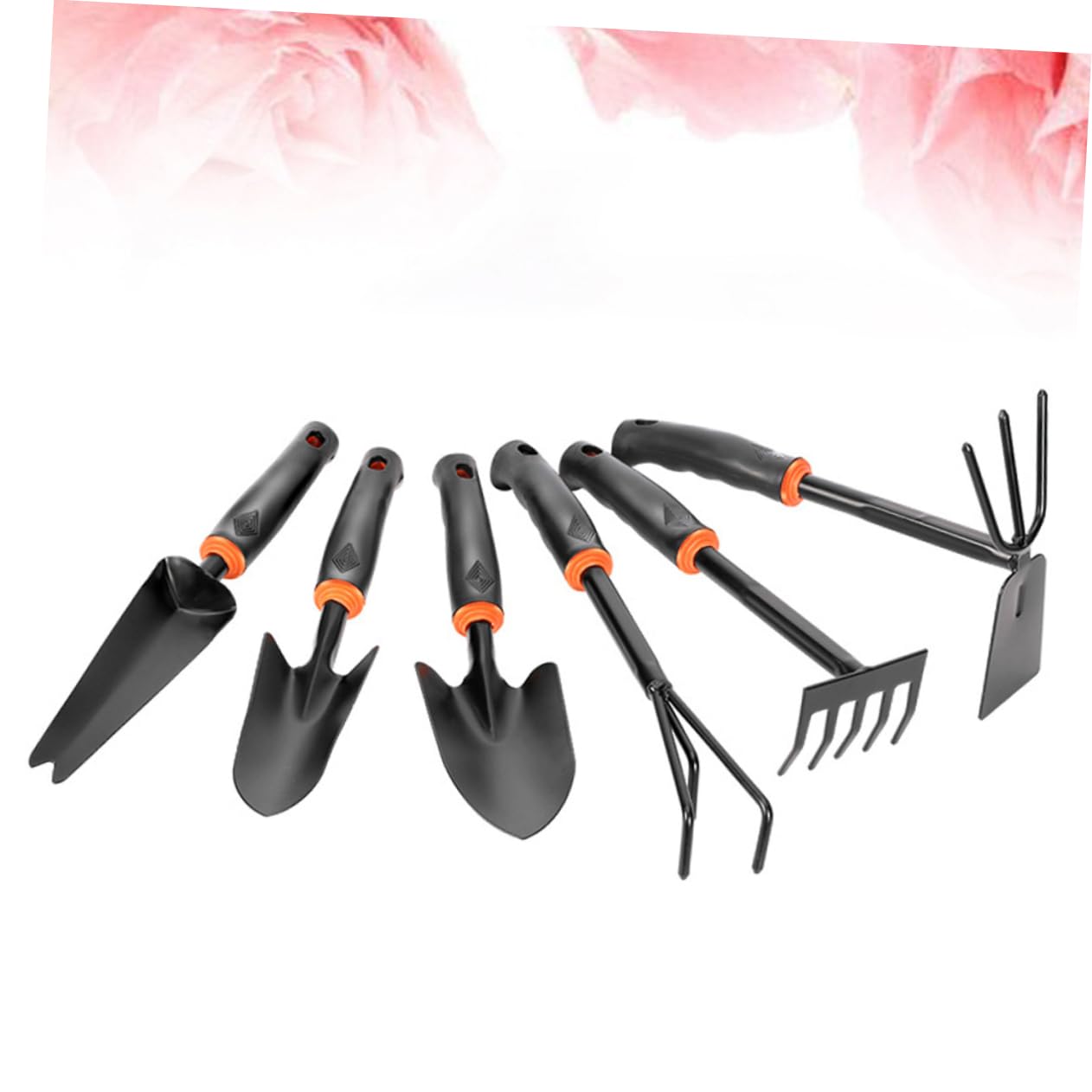 Yardwe Set Di Attrezzi Da Giardino in Ferro 6 in 1 Pala Rastrello E Per Giardinaggio Domestico Nero E Arancione