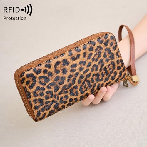 Image of Women Leather Wallet Crossbody Shoulder Bag with Double Zipper and Mobile Phone Purse with Shoulder Strap