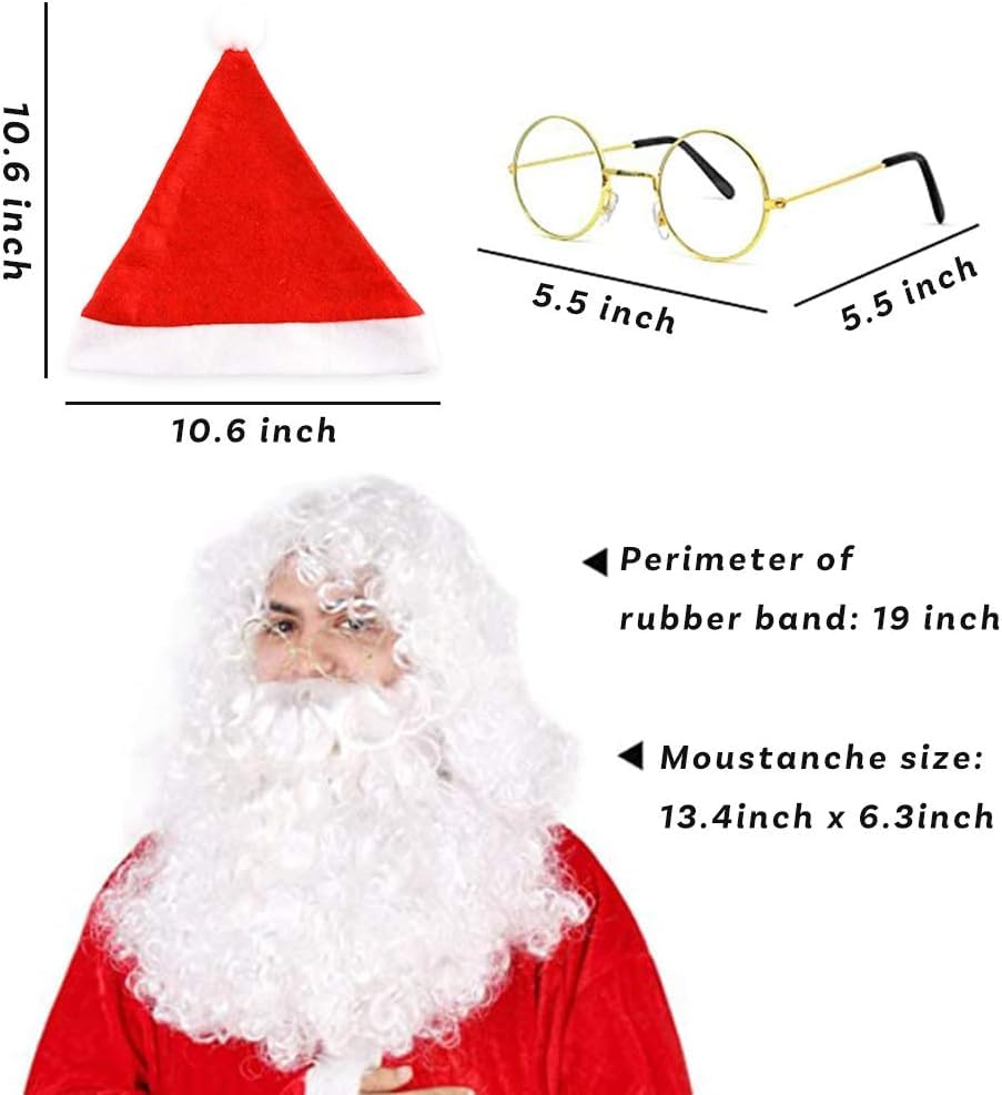 Weihnachtsmann Kostüm-Set – Bart, Perücke, Mütze & Brille, 4-teilig