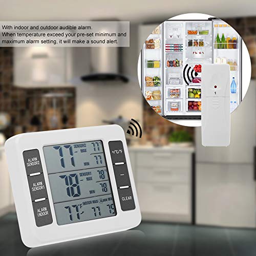 KKmoon Sem fio digital refrigerador termômetro alarme sonoro interno termômetro externo com sensor f