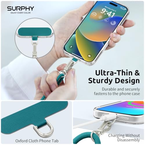Image of SURPHY Phone Lanyard Crossbody, Phone Strap Crossbody with 2 Tether Tabs | Adjustable Cell Phone Lanyard, Anti Theft Phone Strap, Premium Metal Buckles, Universal Lanyard for Travel, Teal