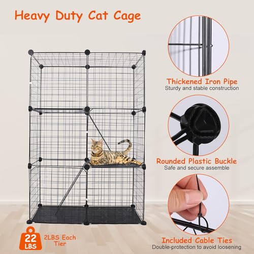 TeqHome Gaiola grande para gatos de 3 níveis, cercados internos para gatos, maleável, faça você mesm