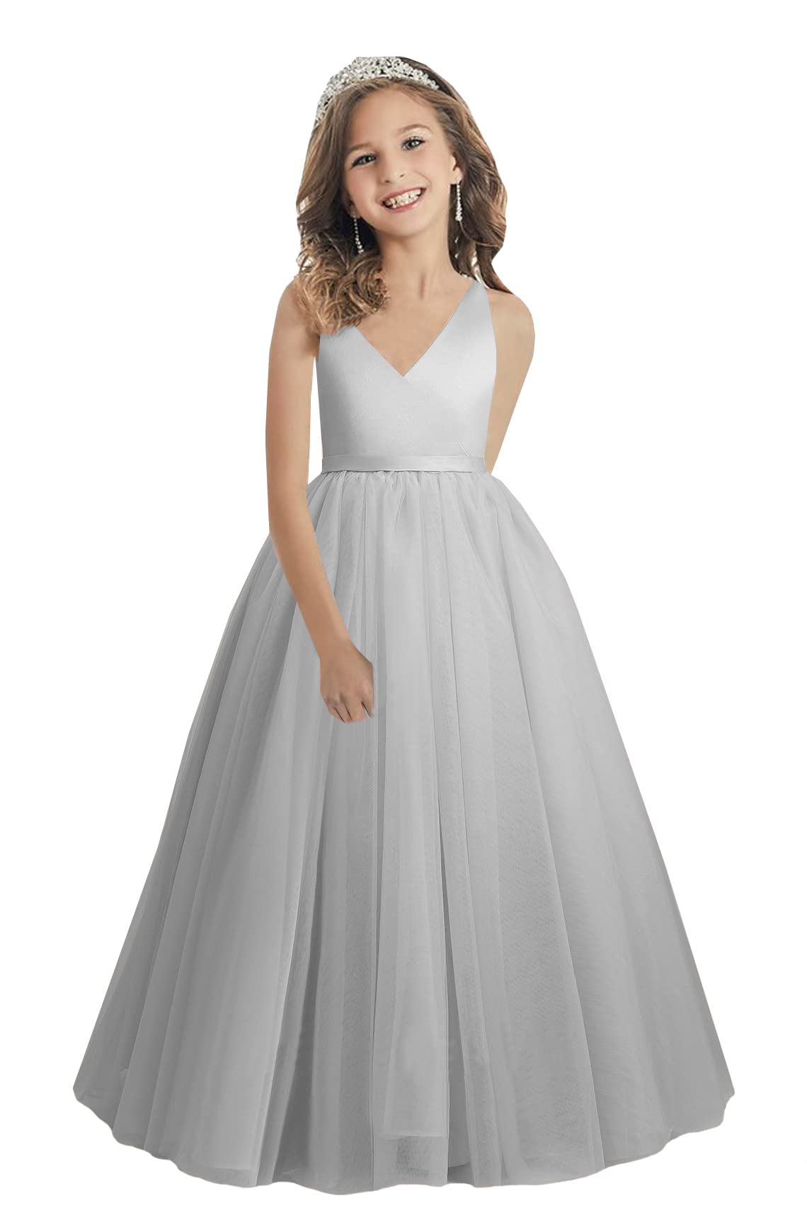 CLLA dress Vestido de dama de honor con cuello en V para niña, vestido de dama de honor, vestido formal para jóvenes damas de honor