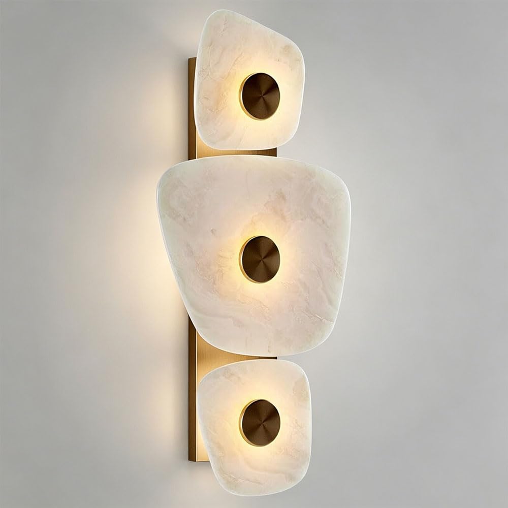 SSBHDM Natural Alabaster Wall Light, Nordic Industrial Style Wall Lamp, LED Light Source Copper Base Wall Sconce, Restaurant Living Room Corridor Wall Mounted Lighting Fixtures