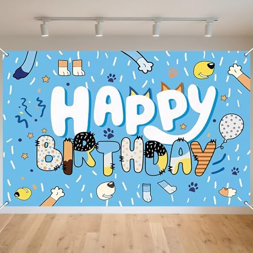 5 * 3ft Blue Dog Birthday Backdrop, Birthday Party Decoration Bac...