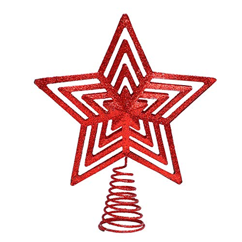 Aneco Cimier de sapin de Noël pailleté en fil métallique - Étoile de sapin de Noël - Décoration de Noël festive - Rouge - 22,9 cm Cover