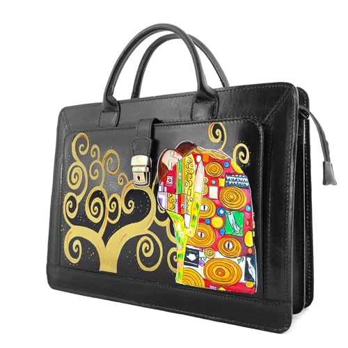 Sac porte-documents de bureau en cuir peint à la main - LE CÂLIN DE KLIMT - Cuir Véritable, Fabriqué en Italie, Cuir Peint, Sacs Shopper et Bandoulière, Artisanat – vue 4