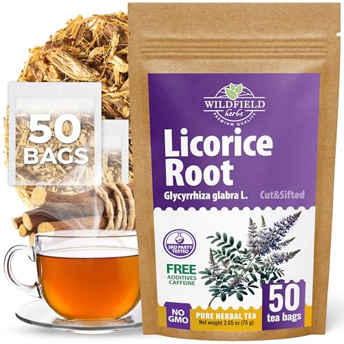 Image of 50 Bags Licorice Root Tea Liqorish Root Tea Herb (Glycyrrhiza Glabra) - 50 Count 1.5g Bags Licorice Roots Raiz De Regaliz