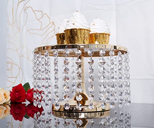 10" Dia Crystal Pendant Cake Stand With Dome,Gold Dessert Table Display Set, Use For Important Event,Wedding Party Dessert Cake And Cupcake Decoration, 6.5In Hight #TOP5
