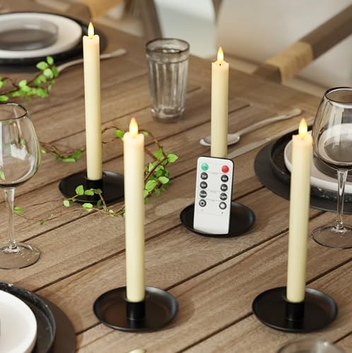 Image of Flameless Taper Candles with Rmote, 9.6 inch Real Wax Rechargeable Battery Operated Candles, Led Candle Flickering Candlesticks, Electric Candle for Home, Wedding, Party, Decor, Ivory