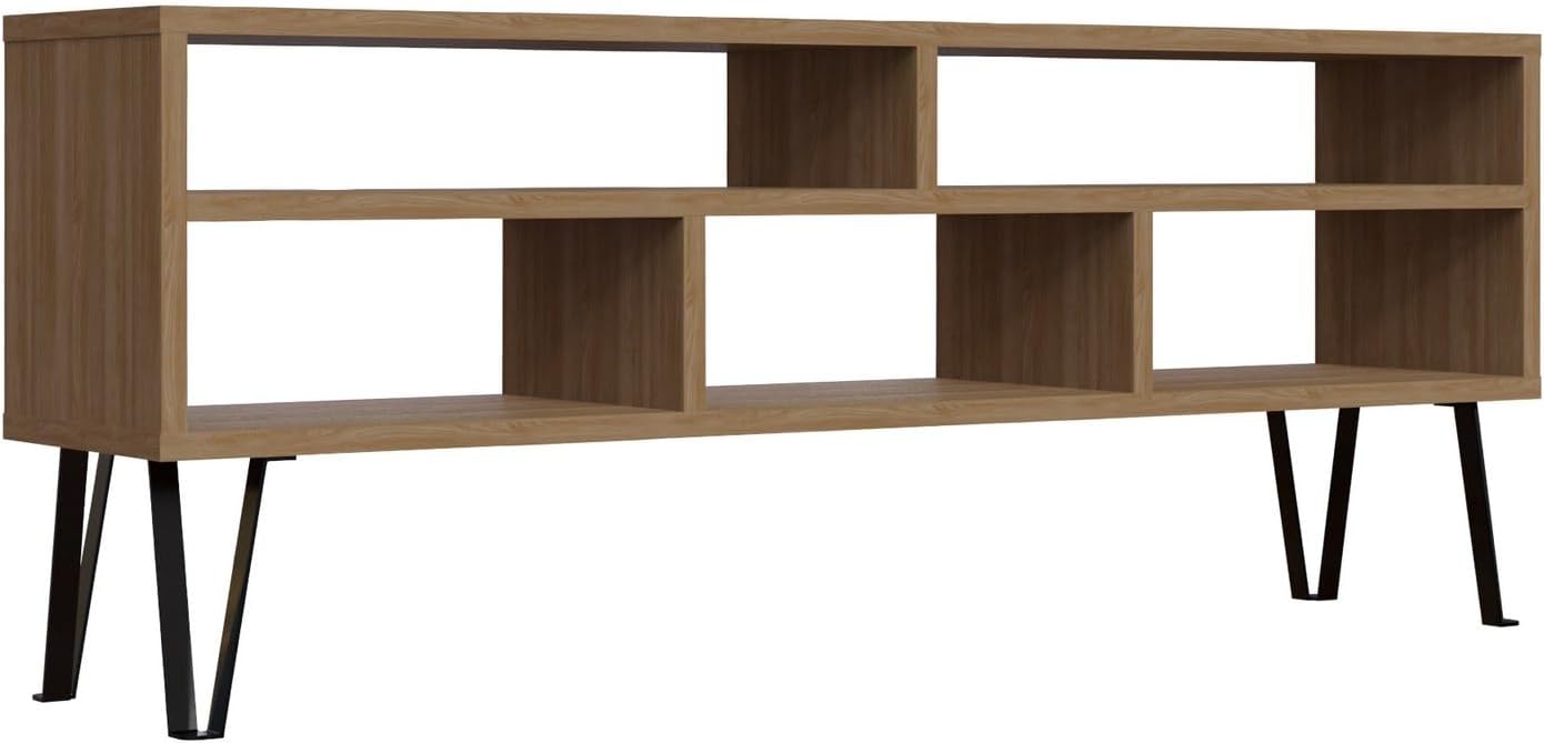 Stylish Oak TV Stand, 120 cm Wide, 25 cm Deep, 46.6 cm High, 100% Melamine Coated Particle Board, 18 mm Thick, Wall-Mountable with Multiple Shelves