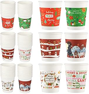ANECO 72 Pieces Christmas Paper Cups 9 Ounce Drinking Tea Paper Cups for Christmas Party, Daily Use, Assorted Styles