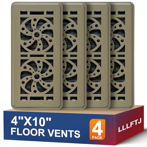 Floor Vent Covers 4 Pack, Floor Register 4" x 10", Adjustable Decorative Vent Covers for Home Floor, Ceiling or Sidewall Vent, Rust-Proof Heavy Duty Walkable Steel Floor Vents (Brown-4PACK)