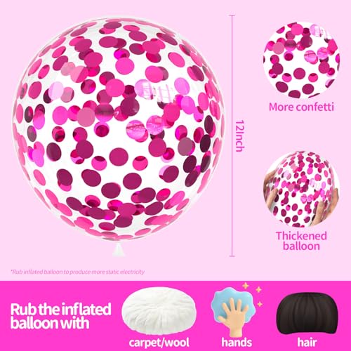 Image of Hot Pink Confetti Balloons, 25 Pcs Thickened 12 Inch Clear Latex Balloon with Confetti Inside for Graduation Engagement Bridal Shower Party Baby Shower Birthday Party Decorations Supplies
