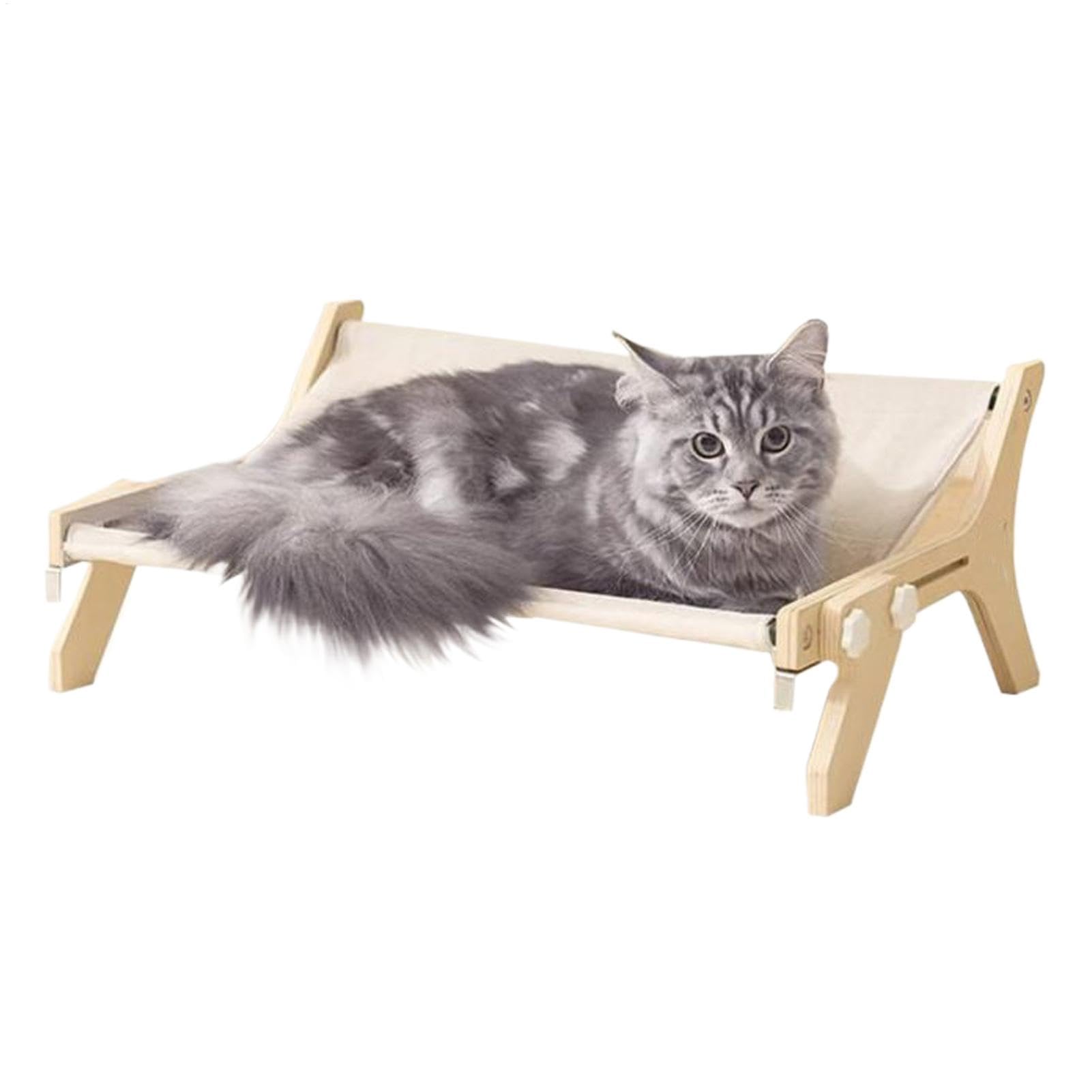 Cama de ventana para gato que evita caídas gracias a su hamaca de madera estable