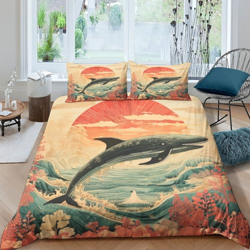 Housse de couette 3D imprimé microfibre douce parure lit king baleine peinture chinoise