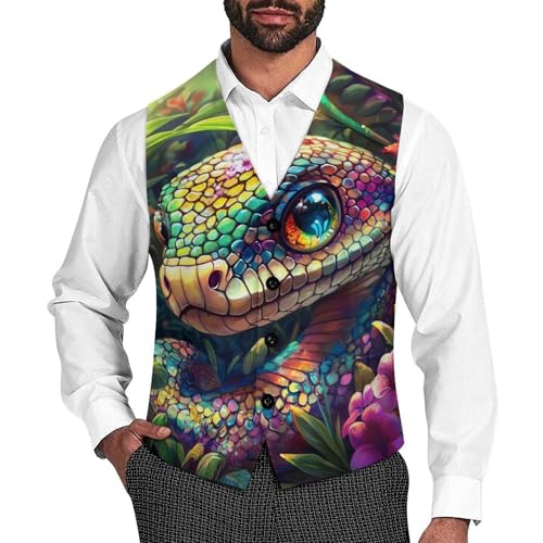 Colorful Flower Snake Men's Suit Vests Dress Vest V-Neck Waistcoat Slim Business Formal with Pocket