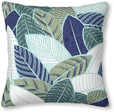 Leaf Wall Navy Blue Pine and sage Green Leaves Mint Lines Velvet Throw Pillow Covers Sofa Pillowcase Car Square Throw Pillowcases Home Decoration 18x18Inch