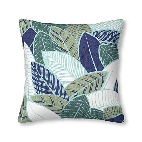Leaf Wall Navy Blue Pine And Sage Green Leaves Mint Lines Velvet Throw Pillow Covers Sofa Pillowcase Car Square Throw Pillowcases Home Decoration 18X18Inch #TOP1