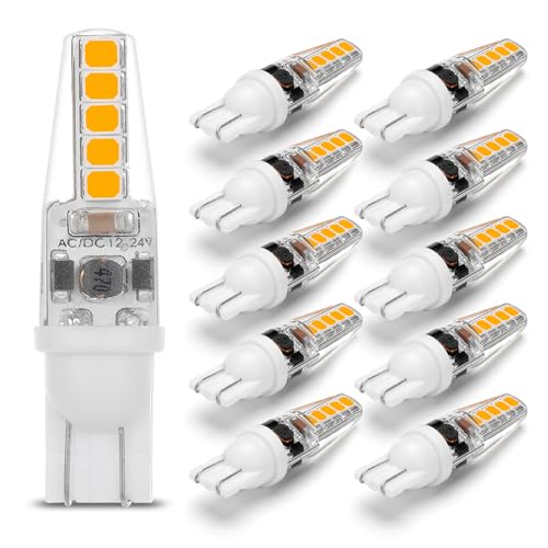 12 Volt Low Voltage Wedge Base Led Landscape Bulbs T5 T10 3W 300lm T5 Malibu Path Garden Light Bulbs 921 922 912 194 168 T10 RV Camper Trailer Motorhome Marine Boat Dome Light 2700K Warm White 10 Pack