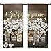 Famiffty Brown Daisy Vintage Country Kitchen Curtains 27.5W X 39L Inch 2 Panels Rod Pocket Rustic Farmhouse Floral Inspirational Small Short Cafe Tier Curtains Cottage Style Window Drapes Treatment