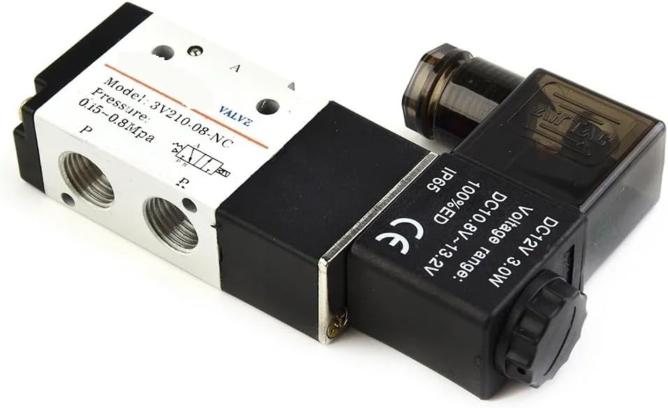 Pneumatic Solenoid Valve 110 * 65 * 22mm Accessories Metal+Plastic Replacement 3 Way 3V210-08 DC 12V 0.15-0.8MPa 1PC