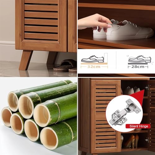 Zapatero de bambú de 4 niveles con estantes ajustables y cajón de madera para entrada 5