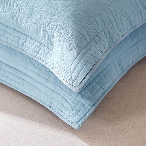 Winlife 100% Cotton Quilted Pillow Sham Floral Printed Pillow Cover (Standard, Denim Blue) #TOP2