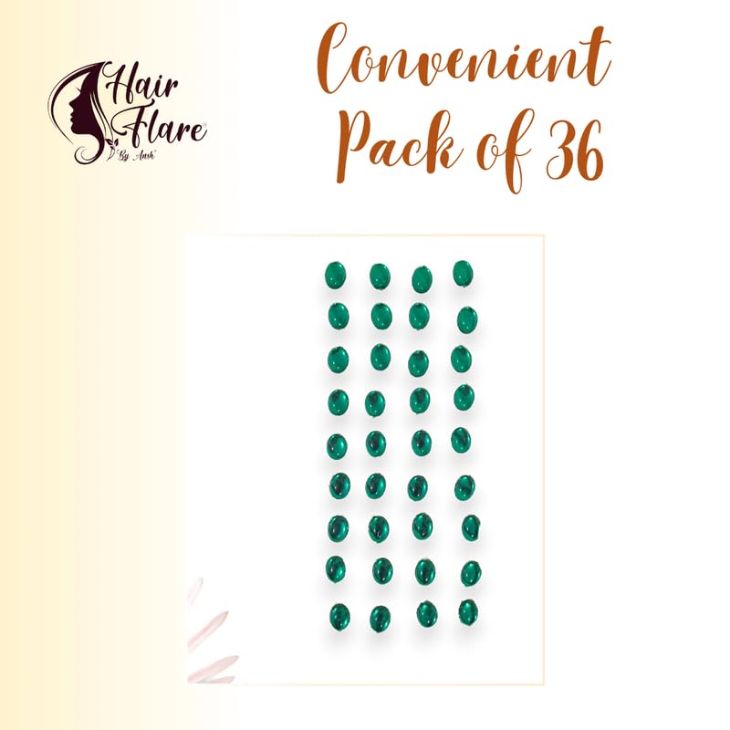 Image of Hair Flare Shimmering Oval Hair Stickers: Easy Stick-On Hair Accessories, 36 Pieces per Pack 2869 DarkGreen