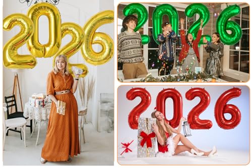 Image of 2026 Foil Number Balloons, Red, 32 Inch | Huge Foil Number 2026 Balloons Nude, Birthday Party,Happy New Year Eve, Graduation, Christmas Decorations