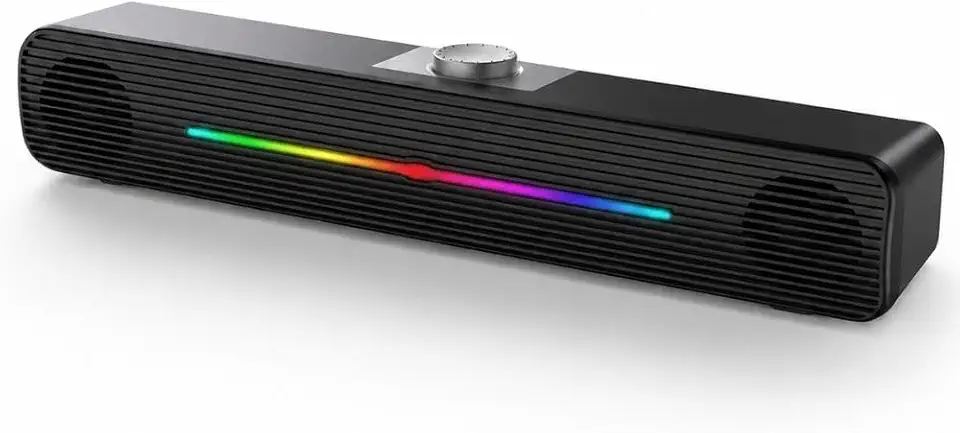 Caixa de Som RGB Gamer - Soundbar Estéreo USB para Computador, TV e Celular - LED RGB, Som Estéreo Potente para PC