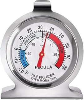 Silver Refrigerator Thermometer, -30~30°C/-20~80°F, Classic Fridge Analog Thermometer Large Dial with Red Indicator Thermometer for Freezer Refrigerator Cooler, HP647, Refrigerator Thermometers