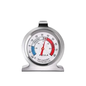 Silver Refrigerator Thermometer,3030C/-2080F, Classic Fridge Analog Thermometer Large Dial with Red Indicator Thermometer for Freezer Refrigerator Cooler, HP647, Refrigerator Thermometers