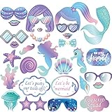 Mermaid Photo Booth Props(30CT),Let's be Mermaid,Starfish,Jellyfish,Shell,Seahorse,Dolphin Photo Booth Props with Stick for Mermaid,Under the Sea Decorations,Little Mermaid Party Supplies