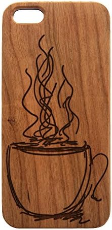 Genuine Cherry Wood Organic, Cup Of Coffee, Coffee Lover Snap-On Iphone Cover, Laser Engraved Wood Case for iPhone 5 & 5S