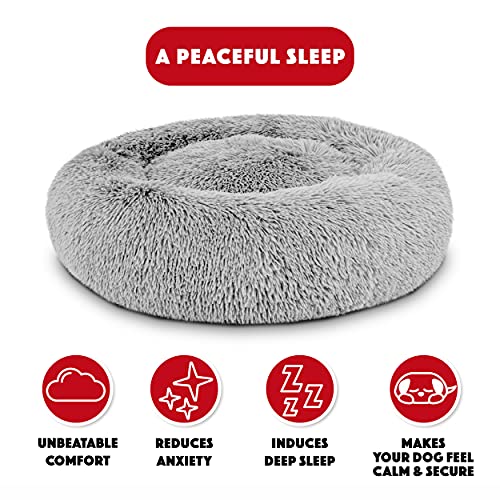 The Dogs Bed Sound Sleep Donut Dog Bed, Small Silver Grey Plush Calming Nest Bed - Image 2