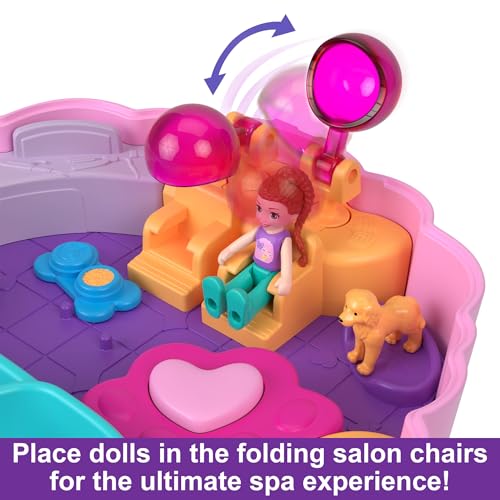 Polly Pocket Dolls And Playset, Animal Toys, Groom & Glam Poodle Compact Playset With Water Play And 2 Color-Change Pieces, HKV35 - 5