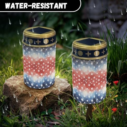 Image of Poceacles Star Pattern Red White Blue Flameless Candle Solar Powered Grave Outdoor Lights Cemetery Candle Flameless Fake LED Pillar Lights for 250th 4th of July Independence Day Decor, 6 Pcs