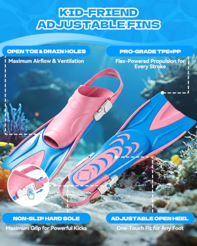 Equipo de Snorkel Aegend para Niños con Máscara, Tubo de Respiración y Aletas miniatura 5