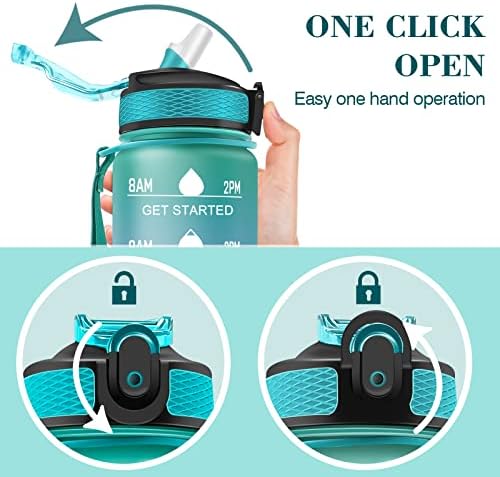 WOODFIB Sport Water Bottle 1L, Motivational Water Bottle with Straw & Time Maker, BPA Free, Leakproof & Secure Locking Lid, Tritan Plastic Drink Bottle for School/Cycling/Running/Gym (Green purple)