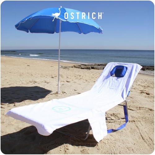 Image of Ostrich Custom Fitted Towel for 3N1 Outdoor Chair, Beach Lounge Cover with Storage Pockets, White - Towel Only - Chair Not Included