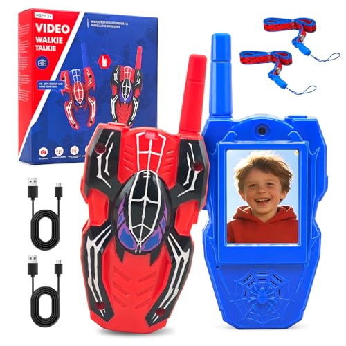 Video Talkie Walkie Enfants, Talkie Walkie Enfants Rechargeable avec Vidéo & Caméra HD, par USB-C avec Écran IPS 2 Pouces Changeur de Voix pour Le Camping,...