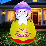 Joliyoou 5FT H Easter Inflatable Outdoor Decoration, Air-Blown Bunny in Egg with Shell on Head, Blow Up Rabbit with Built-in LED Lights for Lawn Yard Garden Holiday Party Indoor Outdoor Decor